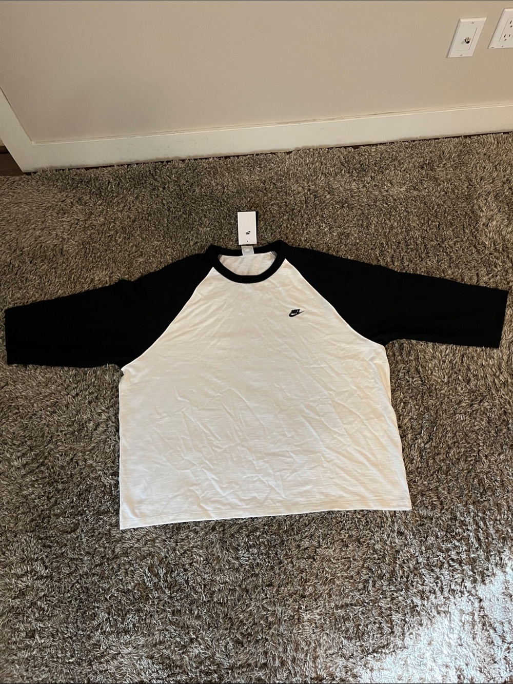 Nike Black and White Raglan Swoosh Baseball Tee